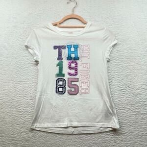 Tommy Hilfiger Shirt Girls XL White Logo Graphic Short Sleeve Crew Neck Cotton